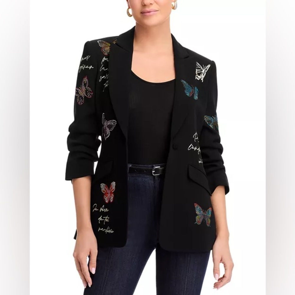 Cinq à Sept butterfly, love letter, scrunched cayenne, blazer, Elegant Black - Picture 2 of 16